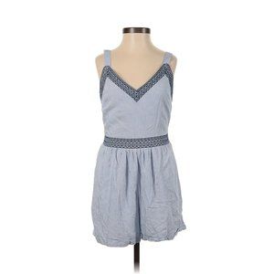 Japna Womens Romper M Blue White Striped Embroidered Sleeveless V-Neck